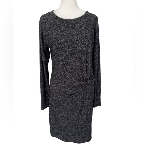 Athleta Solitude Dress, Black/ Gray Long Sleeve Ruched Waist 362808 size M - Picture 3 of 9